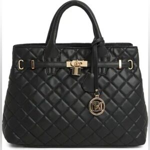 BADGLEY MISCHKA MSRP $159 Black Big Diamond Quilted Tote With Front Gold Lock